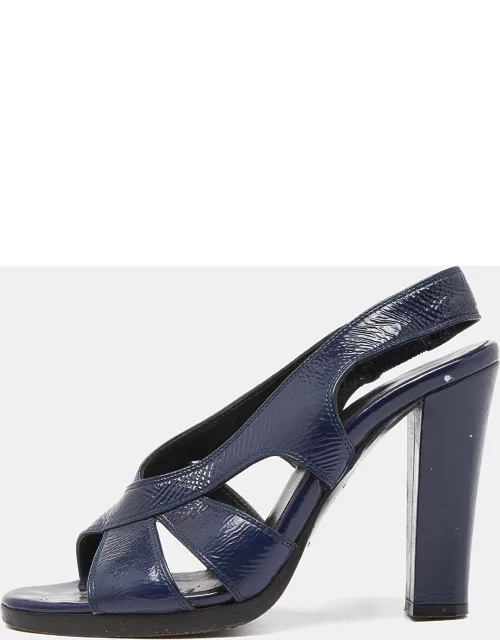 Balenciaga Navy Blue Leather Slingback Sandal