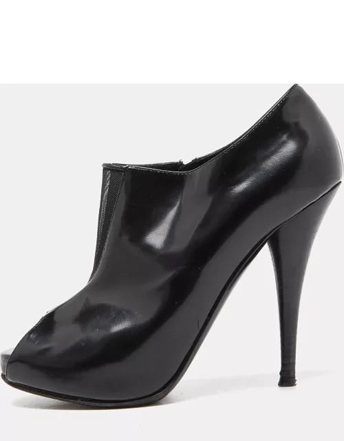 Fendi Black Patent Leather and Mesh Open Toe Bootie