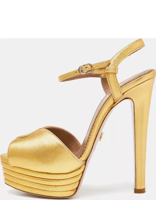 Le Silla Gold Leather Platform Ankle Strap Sandal