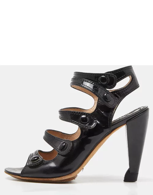 Celine Black Patent Leather Strappy Sandal