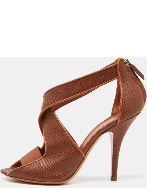 Givenchy Brown Textured Leather Cross Ankle Strap Sandal