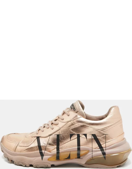Valentino Rose Gold Leather VLTN print Bounce Sneaker