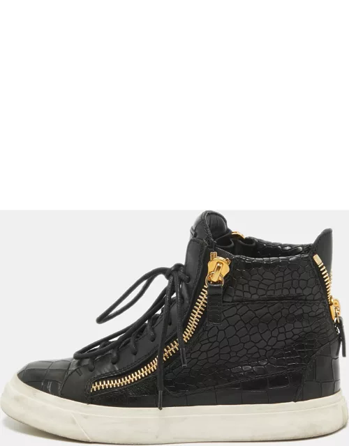 Giuseppe Zanotti Black Croc Embossed Leather High Top Sneaker