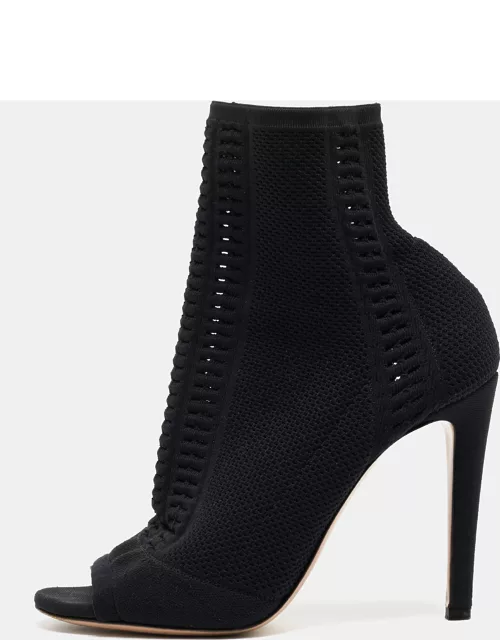 Gianvito Rossi Black Knit Fabric Vires Open Toe Ankle Bootie