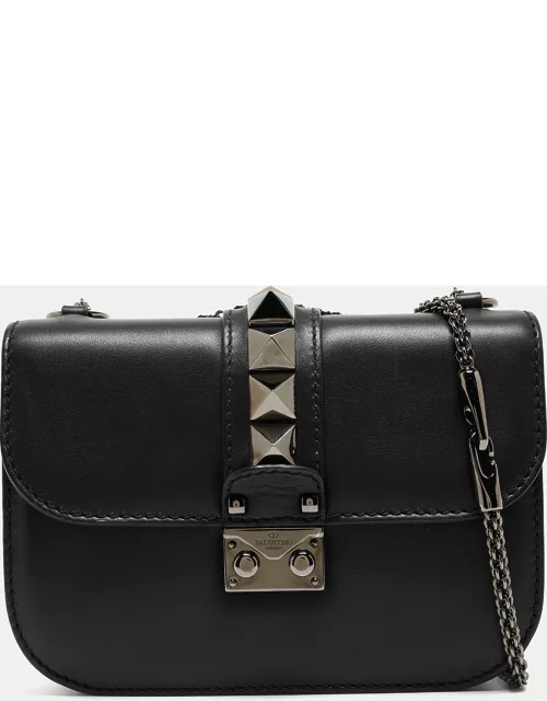 Valentino Black Leather Small Rockstud Glam Lock Flap Bag