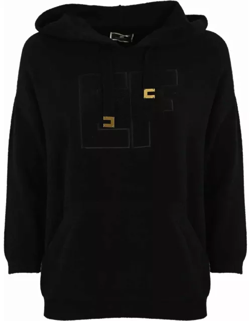 Elisabetta Franchi Bouclé Cotton Sweatshirt With Logo On The Front