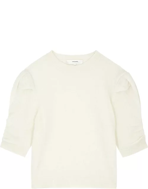 Frame Puff-sleeve Cashmere top - Cream - S (UK8-10 / S)
