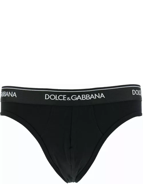 Dolce & Gabbana Black Briefs With Branded Waistband In Cotton Man