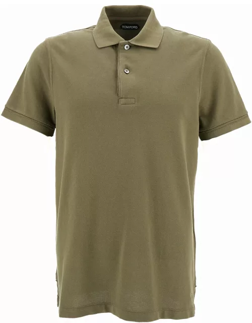 Tom Ford Olive Green Polo Shirt With Short Sleeves In Cotton Man
