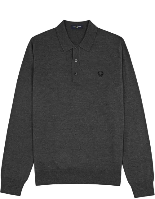 Fred Perry Logo-embroidered Knitted Polo Jumper - Grey