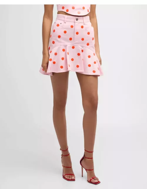 Polka-Dot Ruffle Mini Skirt