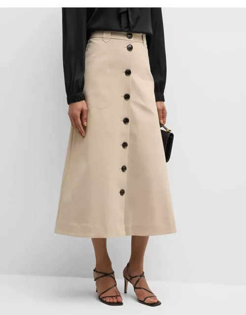 Dionitta Button-Front A-Line Midi Skirt
