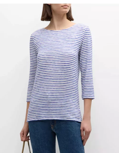 Striped 3/4-Sleeve Stretch Linen Tee