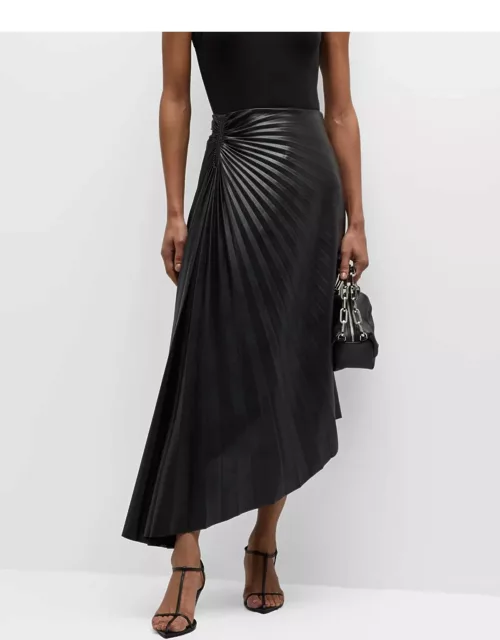Tracy Pleated Side-Ruched Faux Leather Maxi Skirt