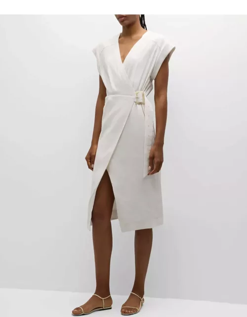 Octavia Short-Sleeve Linen Wrap Dres