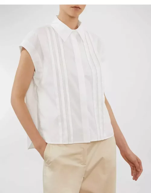 Pintuck Chain-Embellished Button-Down Shirt