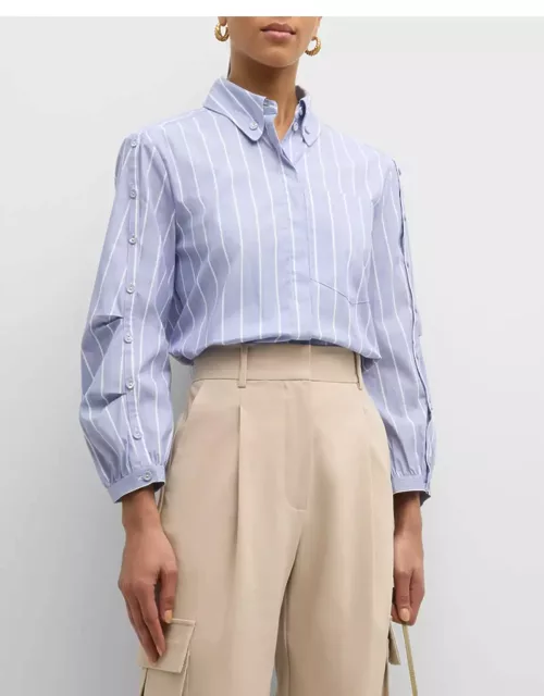 Cristana Striped Button-Sleeve Poplin Shirt