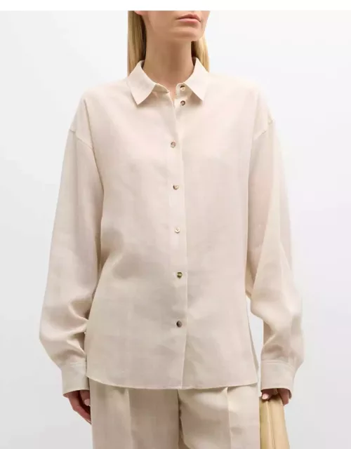 Button-Front Belted Linen Shirt