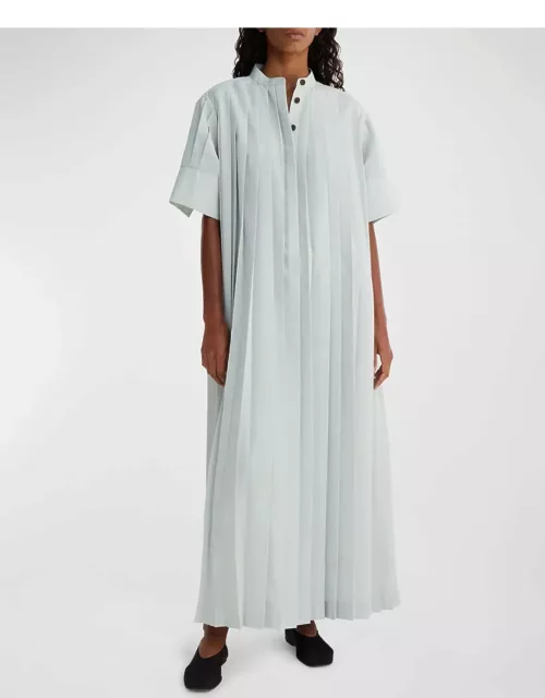 Pleated Short-Sleeve Maxi Dres