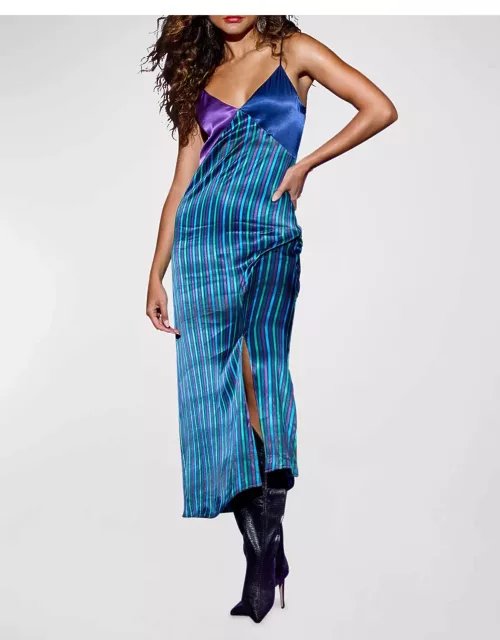 Jewel Stripe Silk V-Neck Dres