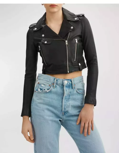 Ciara Leather Cropped Biker Jacket