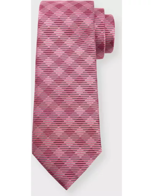 Men's Silk Jacquard Gingham-Stripe Tie