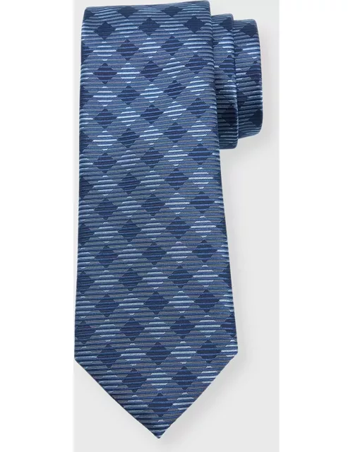 Men's Silk Jacquard Gingham-Stripe Tie