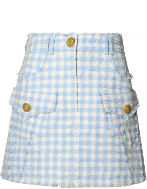 Balmain Gingham Tweed A-line Skirt