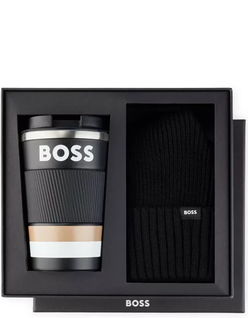 BOSS Travel Mug And Beanie Gift Set Black
