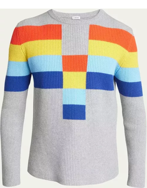 Men's Geometric Rainbow Striped Sweater