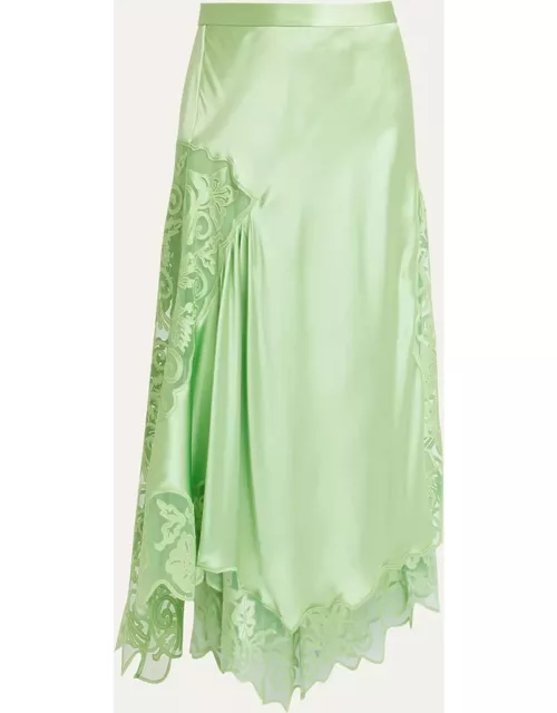 Cressida Sheer Floral Silk Scalloped Midi Skirt