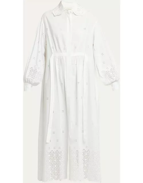 Adette Broderie Anglaise Scalloped Maxi Shirt Dres