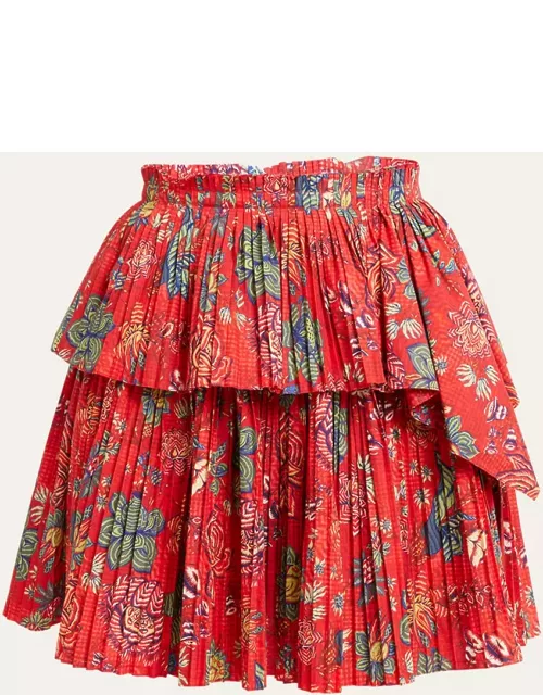 Juno Tiered Pleated Poplin Mini Skirt