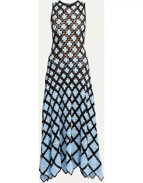 Ianna Sleeveless Crochet Midi Handkerchief Dres