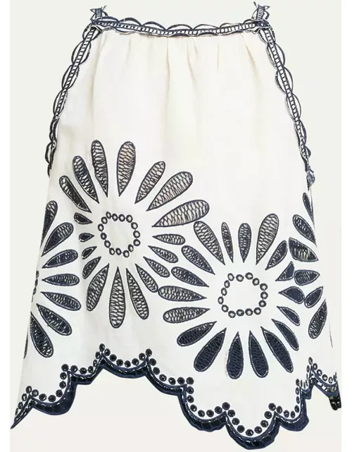 Jolie Floral Embroidered Linen Cotton Halter Top