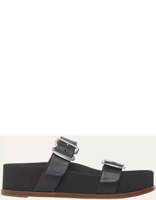 Wren Leather Dual-Buckle Slide Sandal