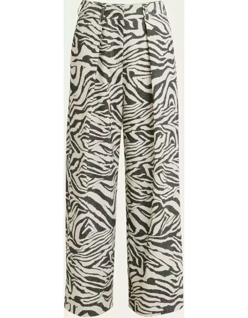 Cai Wide-Leg Zebra-Print Pant