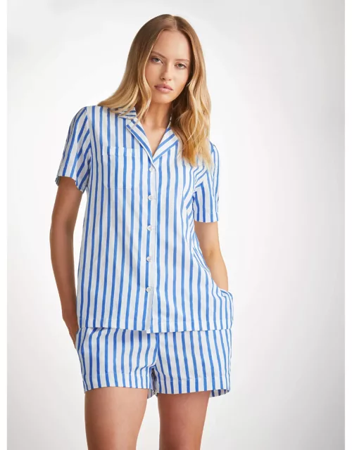 Derek Rose Women's Short Pyjamas Capri 23 Cotton Batiste Blue