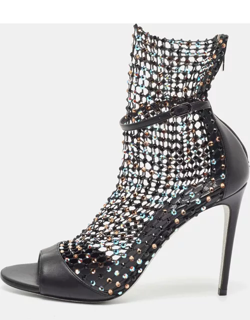 Rene Caovilla Black Leather and Crystal Embellished Mesh Galaxia Sandal