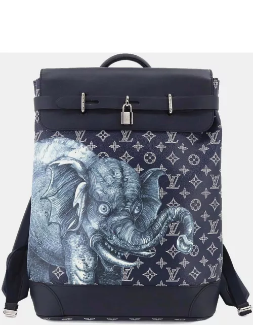 Louis Vuitton Blue Leather and Monogram Canvas Savane Steamer Backpack