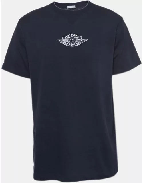 Dior Homme X Air Jordan Navy Blue Embroidered Cotton Half Sleeve T-Shirt