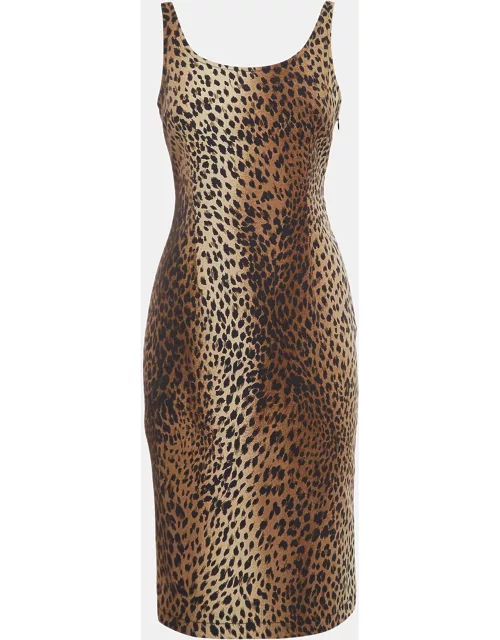 Moschino Jeans Vintage Brown Leopard Print Jersey Midi Dress