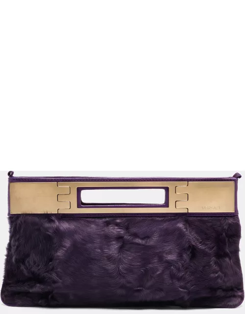 Versace Purple Calfhair and Leather Metal Clutch