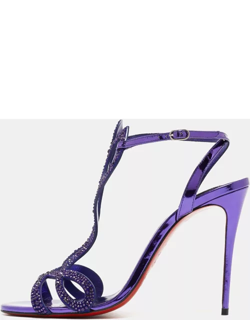 Christian Louboutin Purple Crystal Embellished Patent Leather Double L Sandal