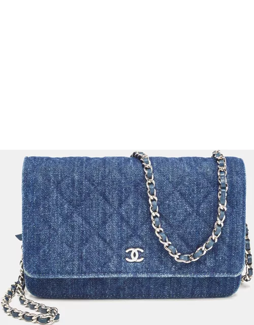 Chanel Blue Quilted Denim Classic Wallet On Chain