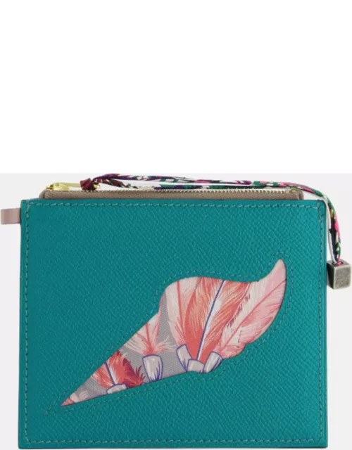 Hermes Petit H Coin Purse in Cactus and Cognac Epsom and Togo Leather with Printed Silk Detai