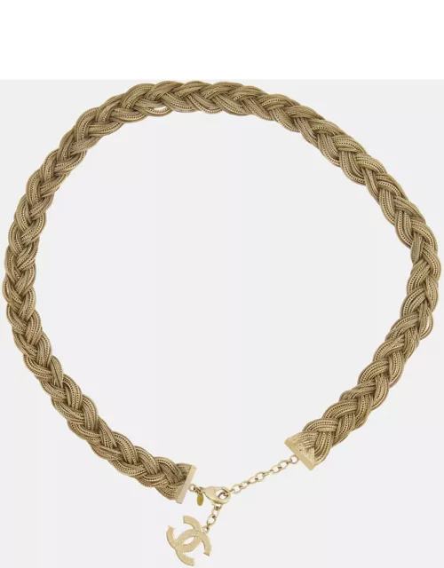 Chanel Gold Braided Belt with Gold CC Logo Detai
