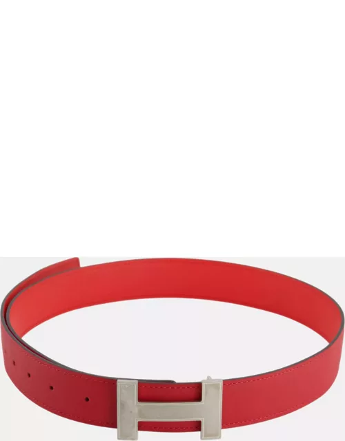 Hermes Red Reversible Constance Belt with Brushed Palladium Buckle