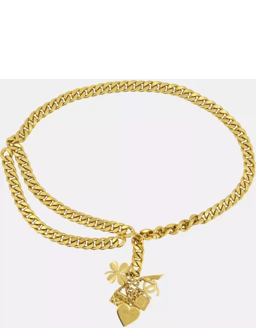 Chanel Yellow Gold Chain Belt with CC Logo and Charms Detail