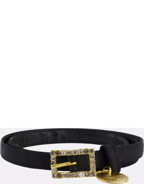 Yves Saint Laurent Vintage Black Belt with Crystal Buckle and Love Coin Detail 80c